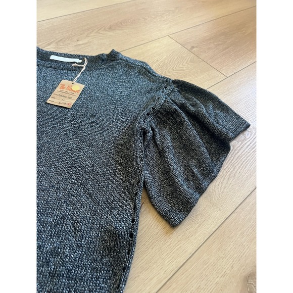 One Grey Day Naomi Tee XS Gray Knit Top‎ Flutter Sleeve Pullover Blouse - Picture 7 of 7